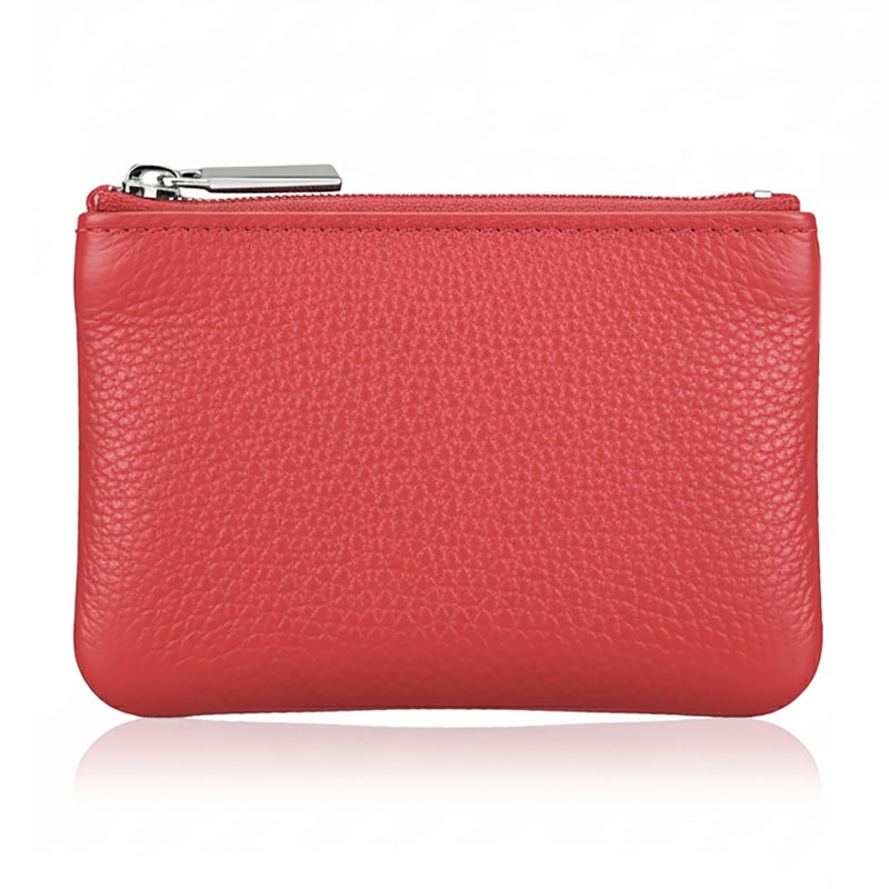 Hibate Red Small Leather Coin Purse Change Pouch for Women Men Kids with Zip Key Ring - Image 2
